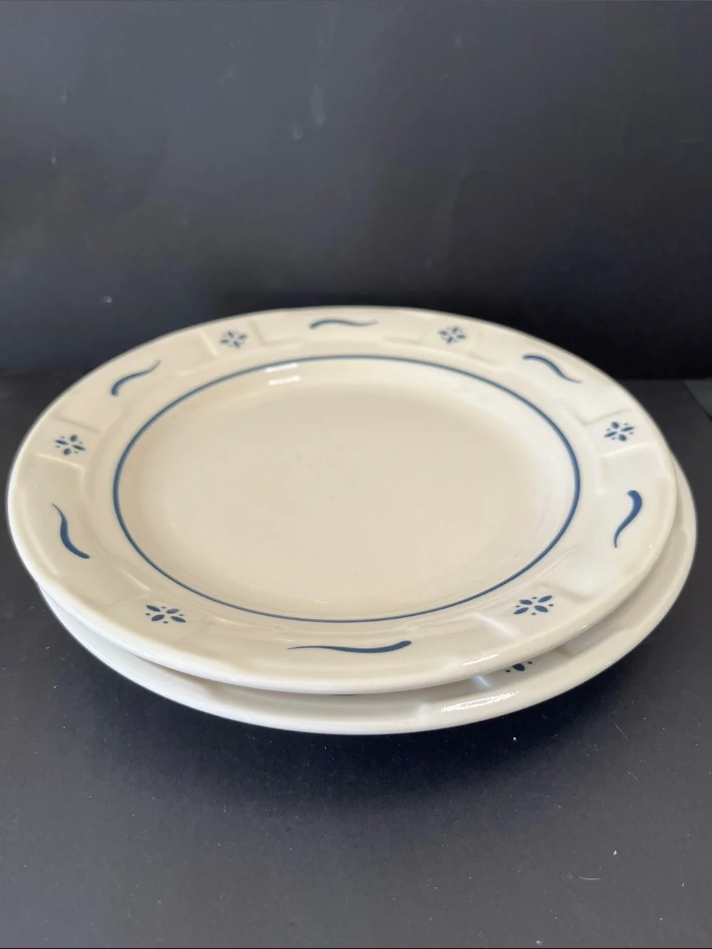 Longaberger Pottery Blue & Ivory Dinner Plates Set of 2 Made in USA
